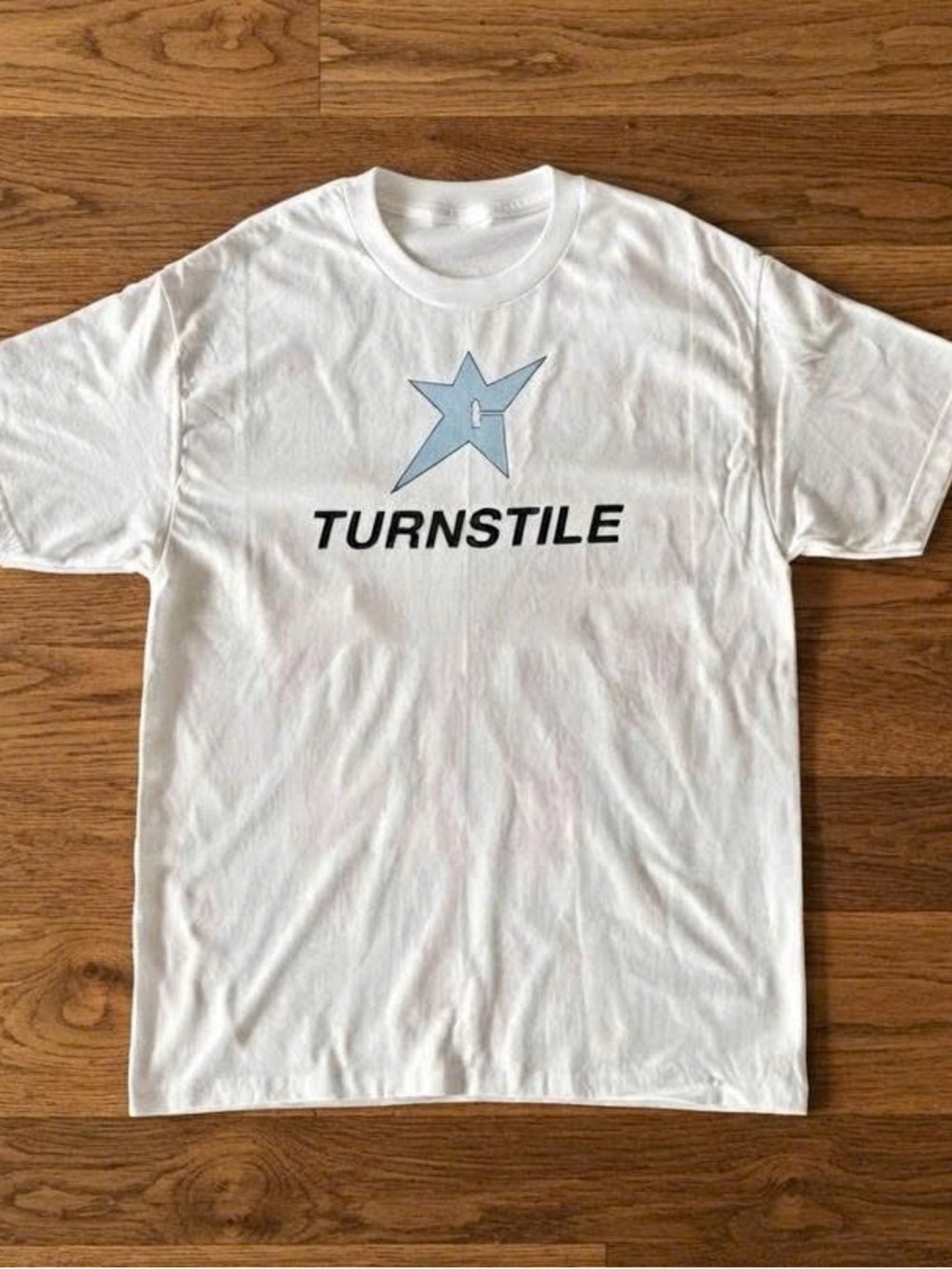 White Graphic Tee with Light Blue Star